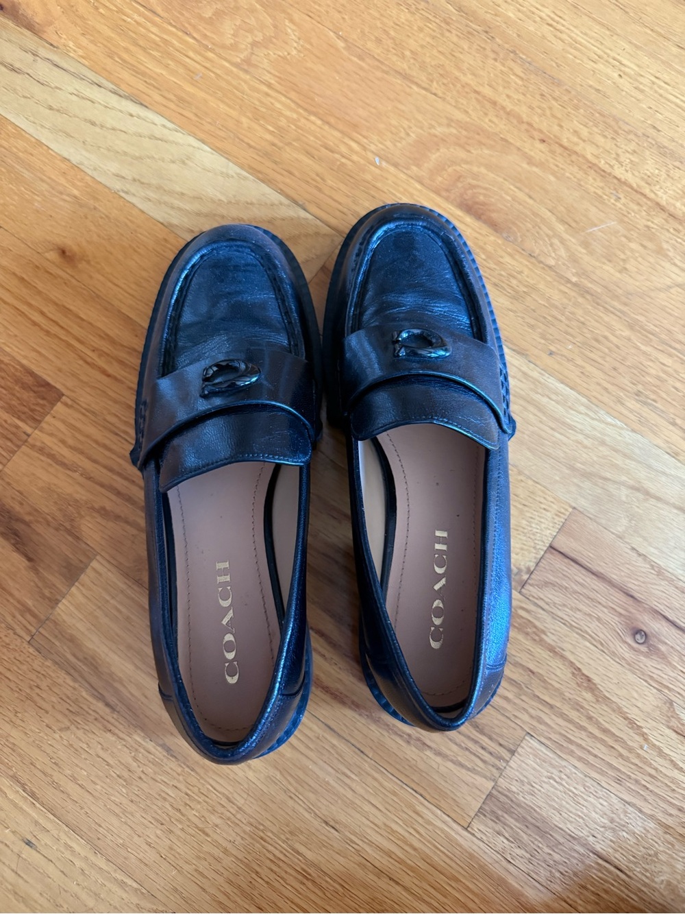 Coach Leah Loafer Black Leather Chunky Penny Loafers - Women - Picture 9 of 9